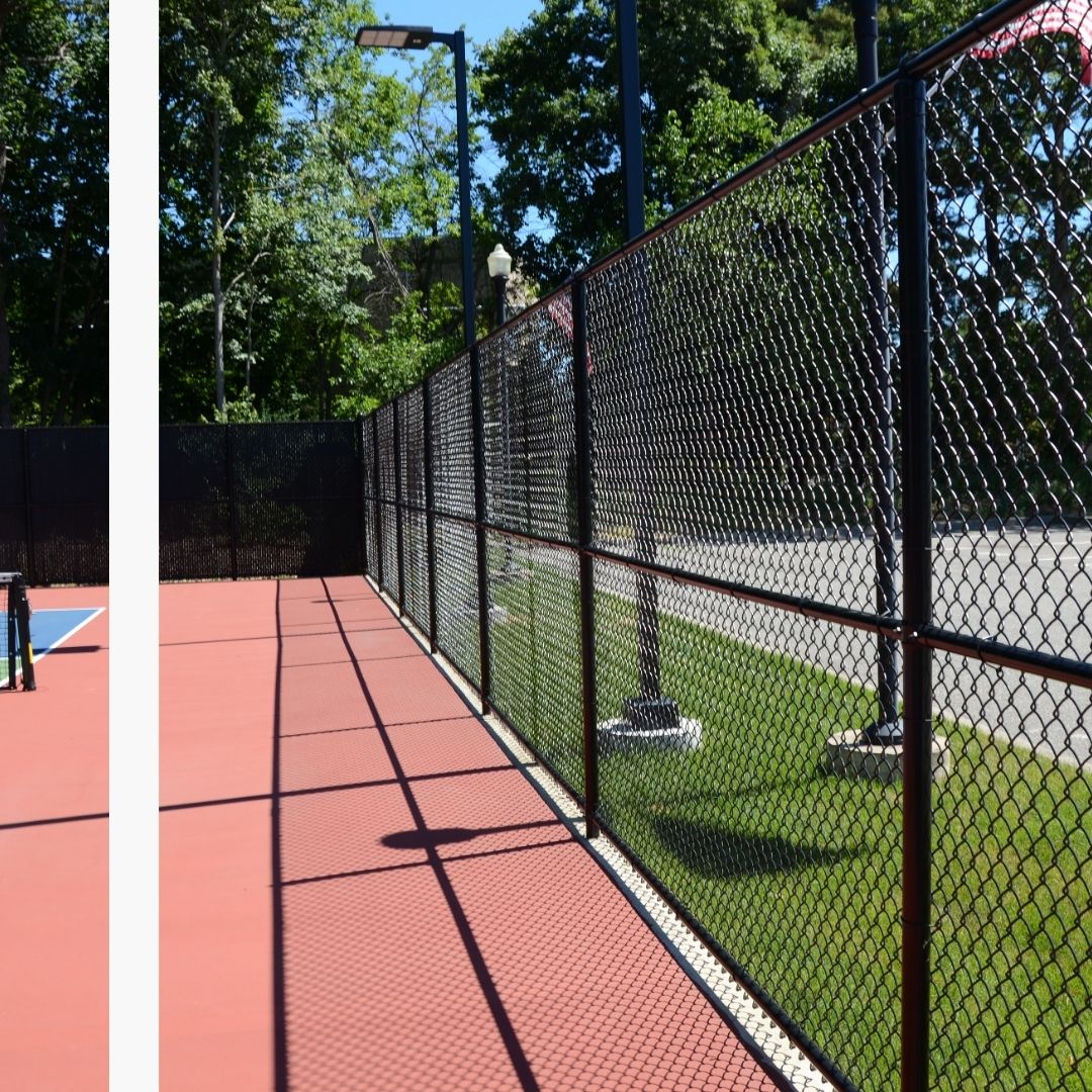 Pickball court fence.